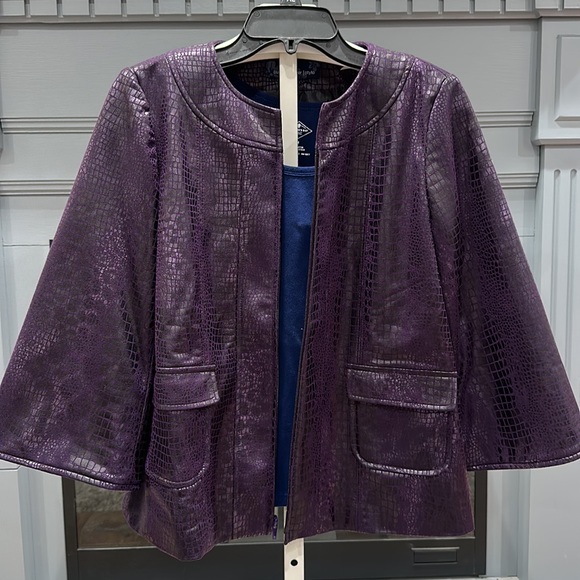 Susan Graver Style Purple Faux Snake Skin Leather Jacket - Picture 5 of 9